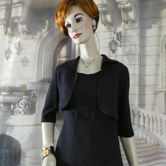 Makola Made in Italy A-Line Dress Blue Sz Small 3 Pc Jkt Underskirt Felted Wool - Picture 6 of 14